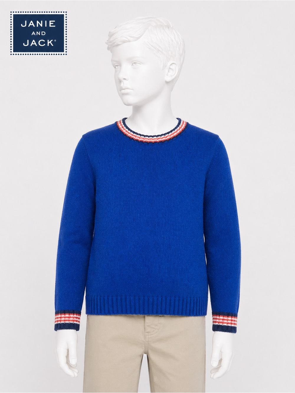 Janie and Jack  Blue Sweater with Striped Accents - Boys 12